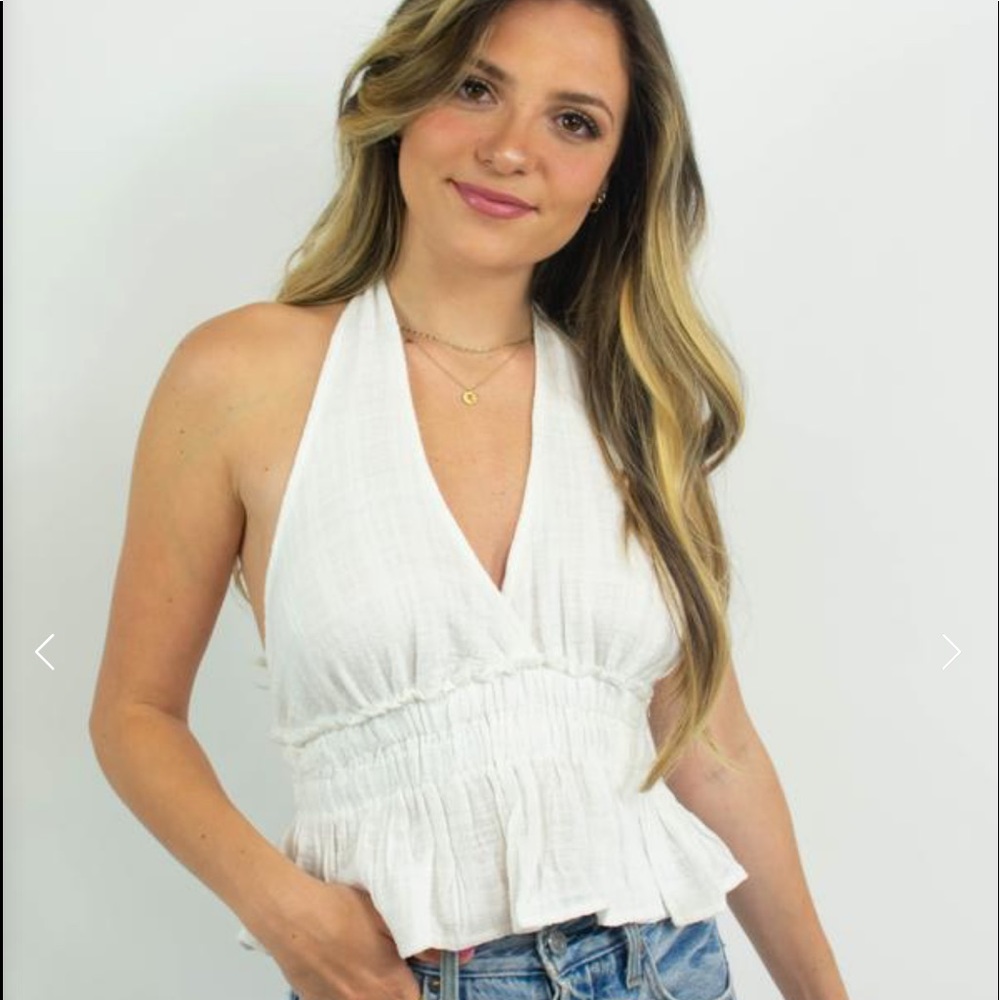 Grey Bandit Halter White Linen Top